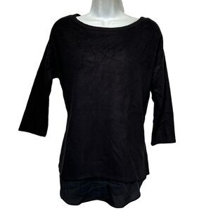 silence noise black Microfiber Soft long sleeve sheer trim blouse S
